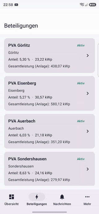 Navigation zu einer Abrechnung in der VoltMaster App