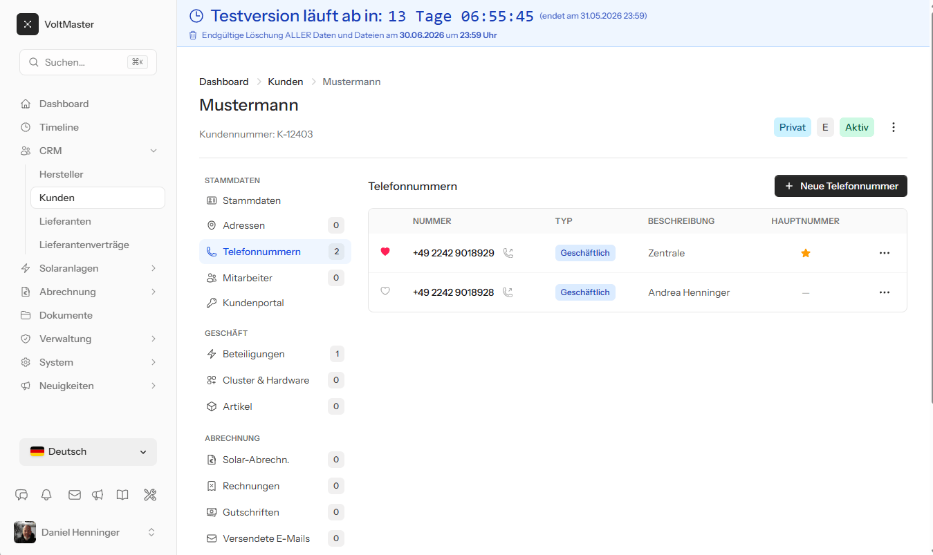 Click-to-Dial neben jeder Kunden-Telefonnummer